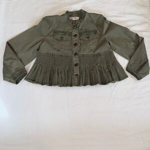 Free People Cassidy Olive Denim Pleated Peplum Jacket Size Medium
